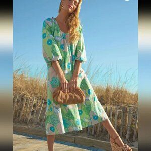 NWT Tuckernuck Hyacinth House Floral Dorinda Green & Blue Midi Cotton Dress XS